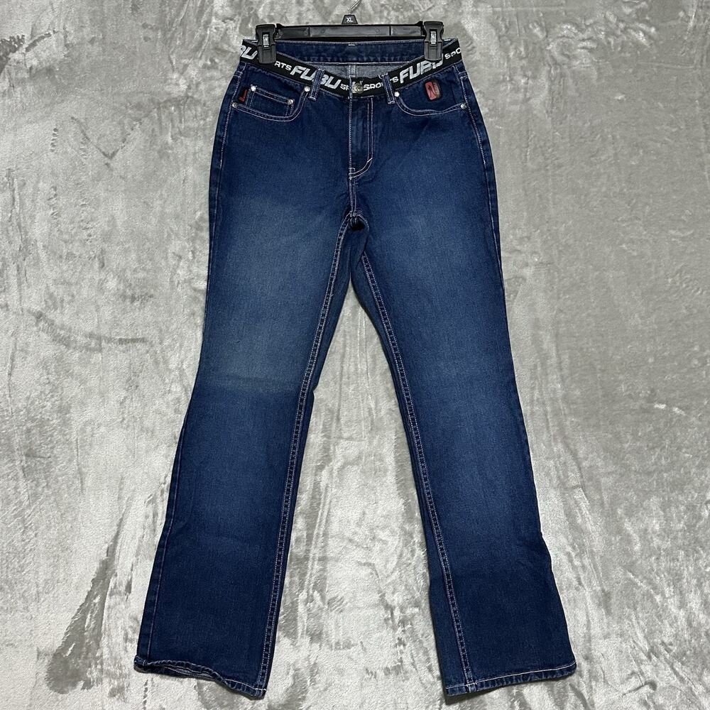 Y2K Fubu Straight Leg Jeans Womens Size 7/8 Blue Dark Wash Streetwear Grunge‎